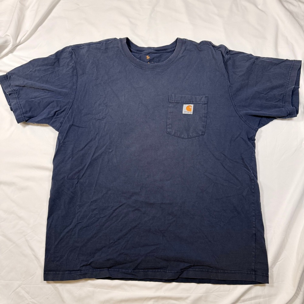 Carhartt Mens K87 Pocket‎ T-Shirt Navy Blue Short Sleeve Cotton Workwear Large